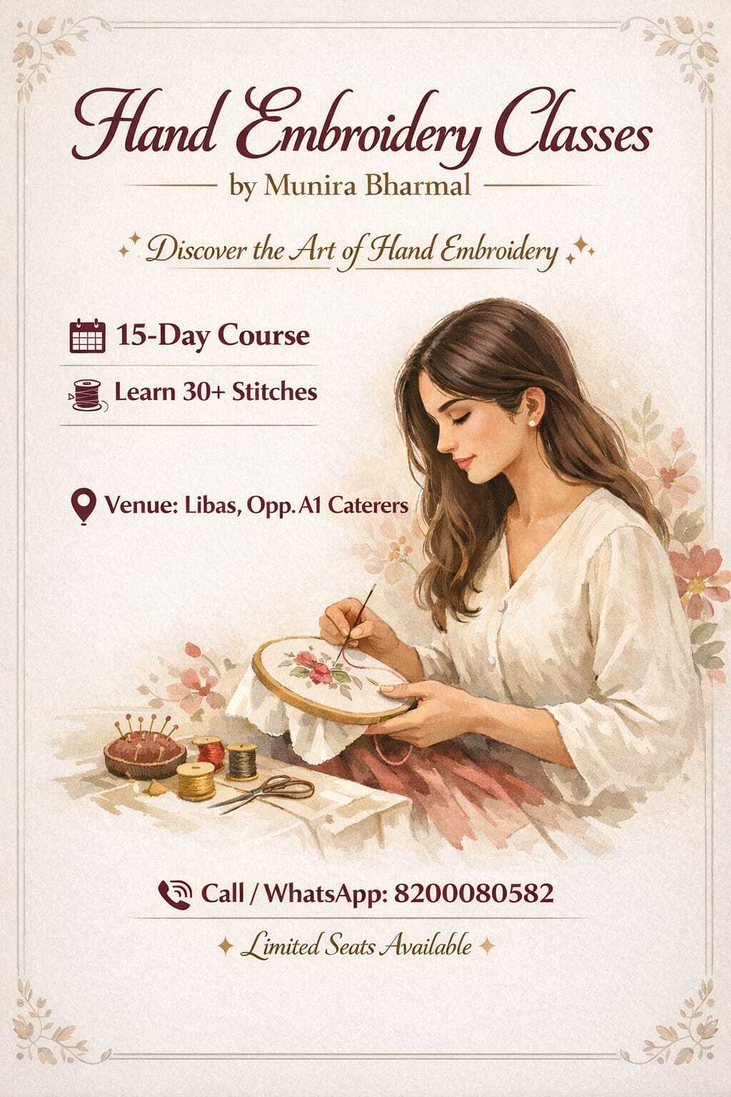 Hand Embroidery Classes by Munira Bharmal Rajkot - 15 Day Course